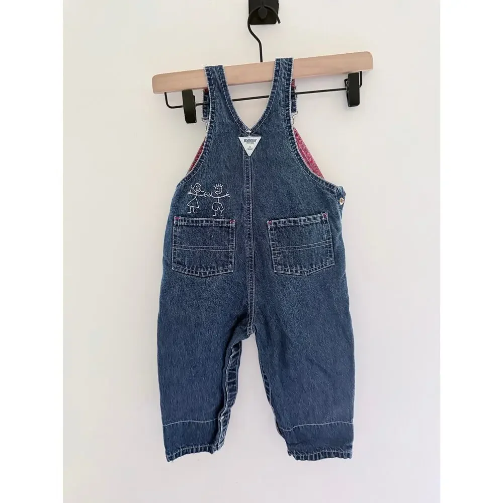 Vintage OshKosh B'Gosh Baby Girl School Embroidered Overalls-Size 18 Months